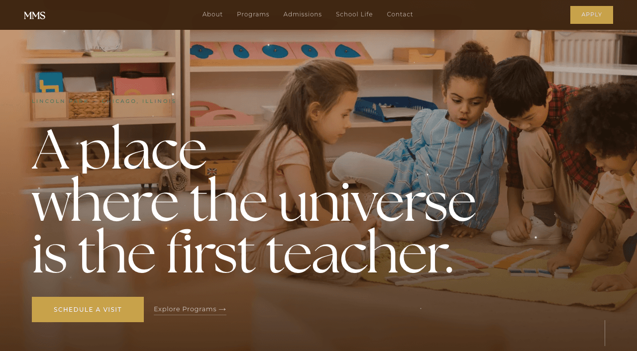 A Montessori school website built with the Montessori Makers Studio builder